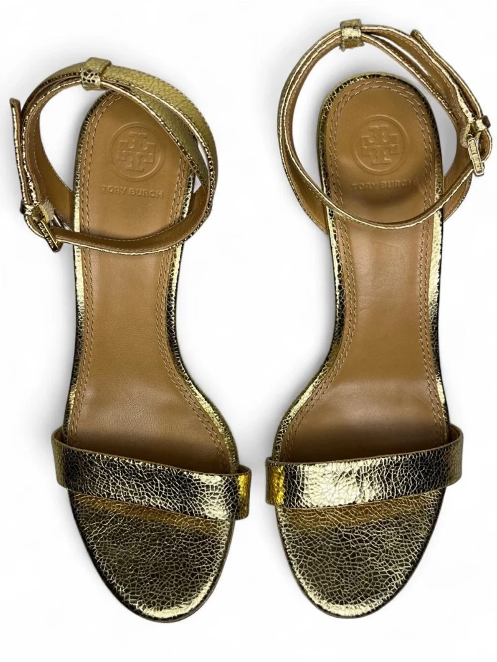 Tory Burch Gold Strap Sandals Elana 8 Women’s Gold Ankle Strap Heels